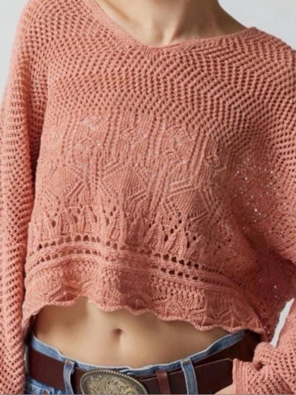 Women's Cropped Knit Sweater - Peach